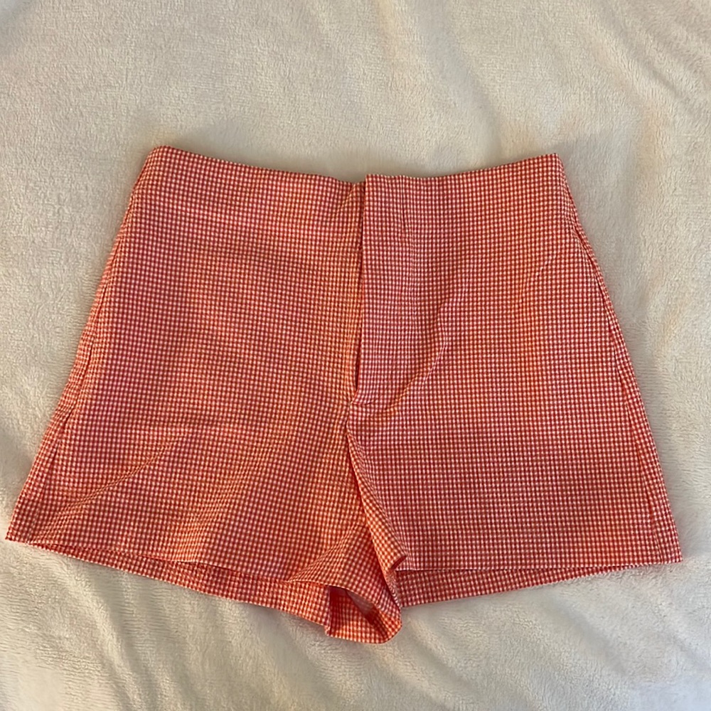 Zara orange gingham shorts